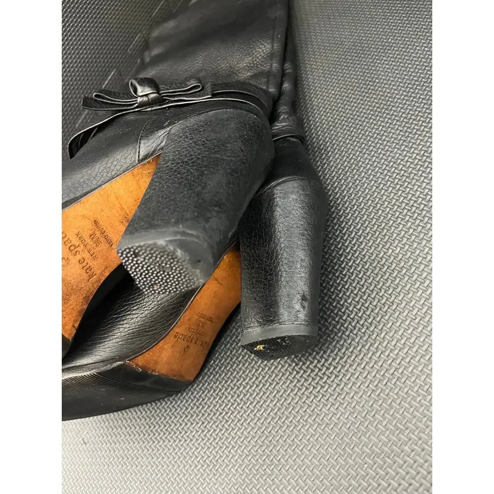 Kate Spade Mandi Knee High Boots Size 9.5M‎ Black Pebbled Leather Designer